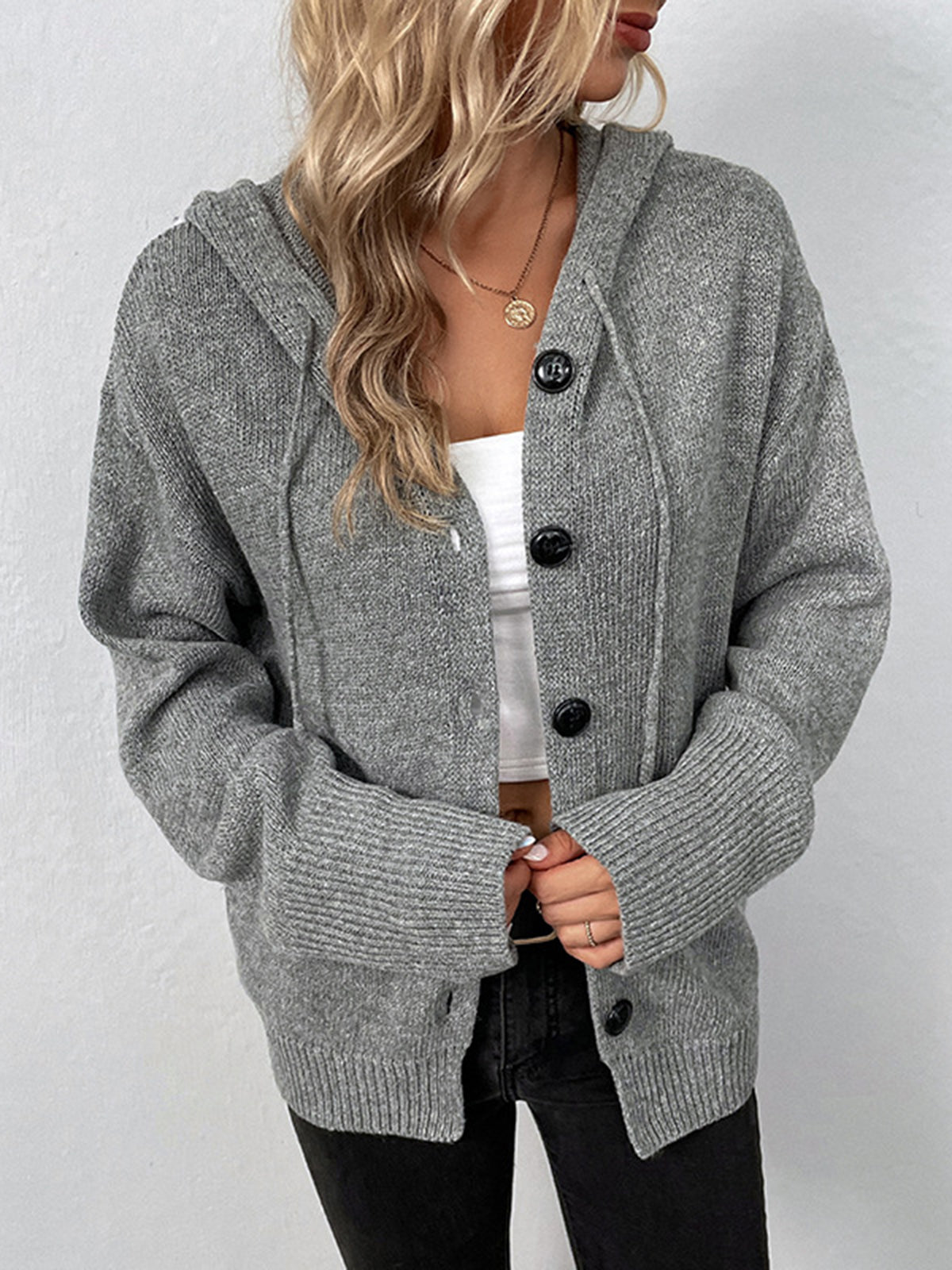 Noelle Drawstring Hooded Cardigan — photo 5