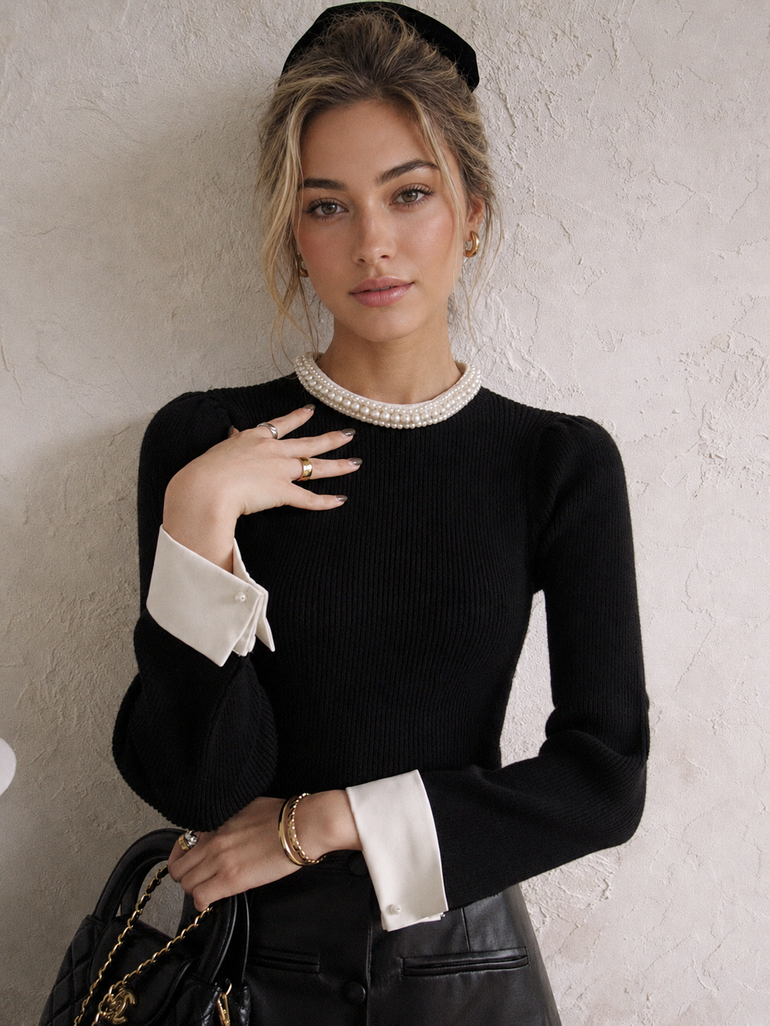 Camille Trim Pearl-Detail Sweater